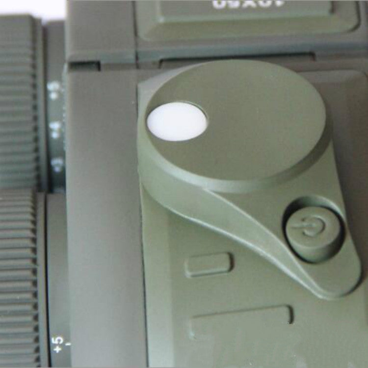 Olive 10x50 binoculars, close-up of side control and textured grip