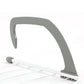 Gray end support and white wire bars on a foldable drying rack base
