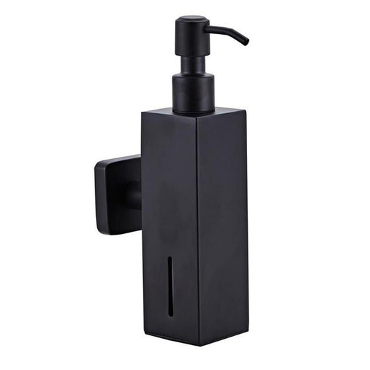 Square manual soap dispenser in matte black with pump and vertical front slot