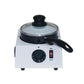 Chocolate melter base with side power switch, temperature dial, and glass lid