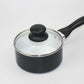 Black nonstick melting pot with glass lid and black heat-safe knob
