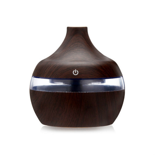 Deep wood-grain drop-shaped USB aroma humidifier with LED power button, dark finish