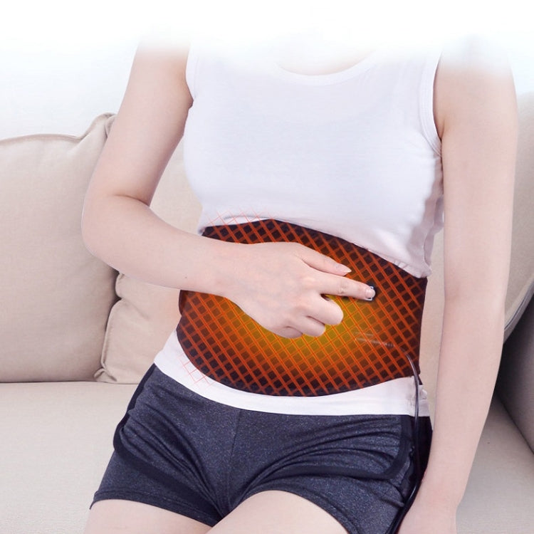 Orange heated waist belt panel with grid fabric, worn over white tank