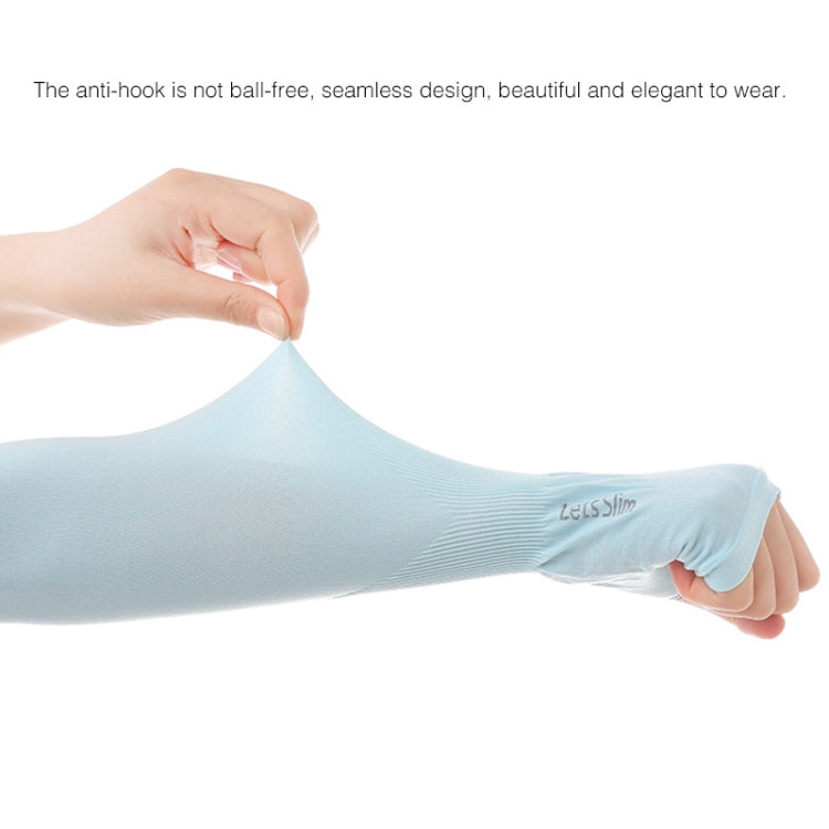 Light blue ice-silk arm sleeve with thumb opening, seamless stretch fit
