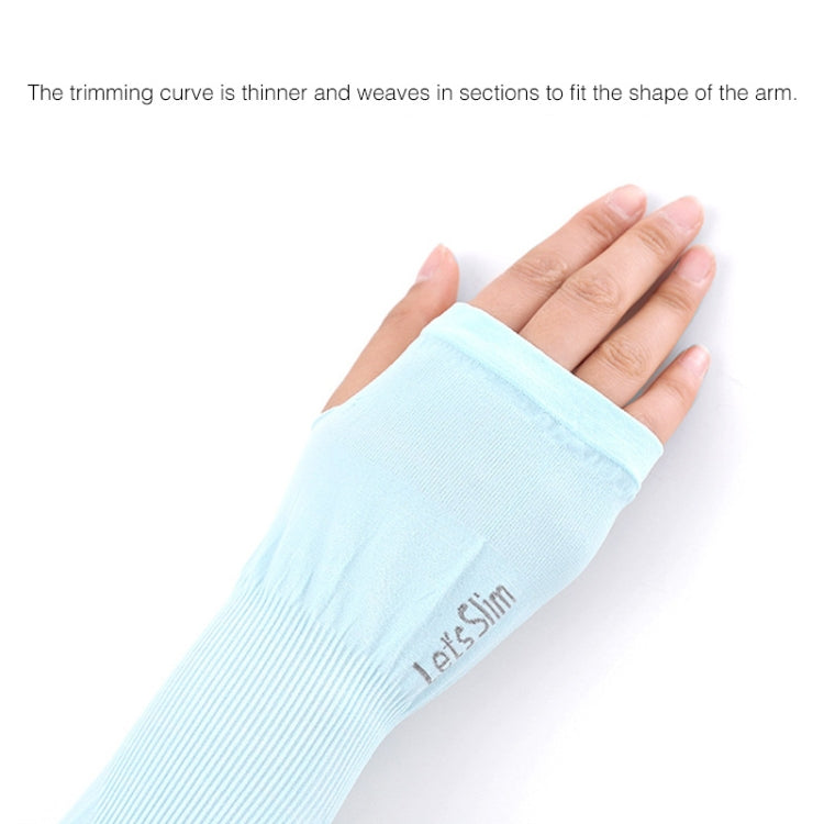 Light blue ice-silk arm sleeve with snug cuff, seamless stretch knit