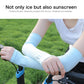 Light blue ice-silk sunscreen arm sleeves with thumb openings, snug fit