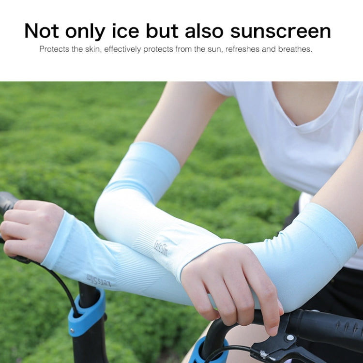 Light blue ice-silk sunscreen arm sleeves with thumb openings, snug fit