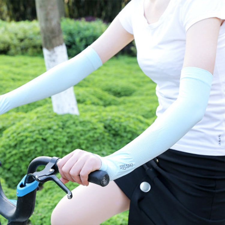 Light blue long ice-silk sunscreen arm sleeves with thumb opening