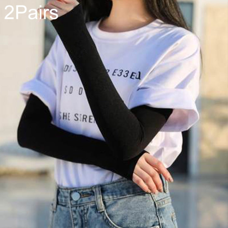 Black long ice-silk sunscreen arm sleeves with thumb opening, breathable stretch