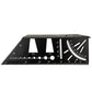 Black angle ruler with protractor scale, measurement lines, and finger-cut slots