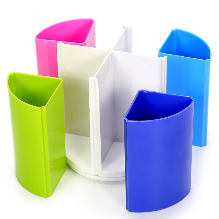 Modular round pen holder with stacked compartments in green, pink, white, and blue