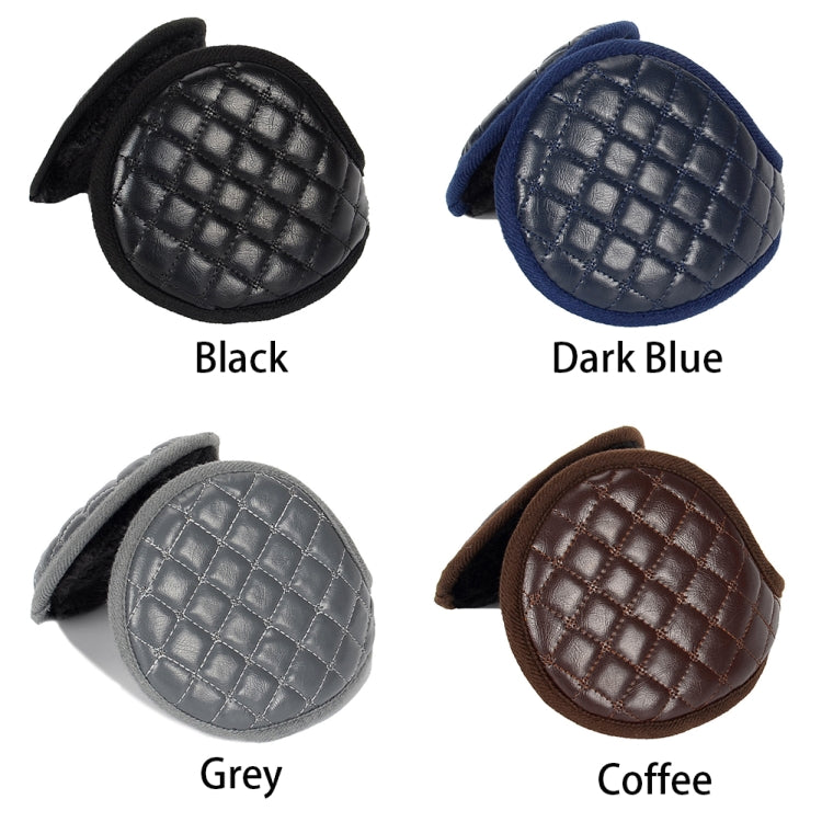 Assorted quilted leather earmuffs in black, dark blue, grey, and coffee with plush pads