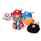 Set of adjustable pet baseball caps in multiple colors with logo patches