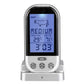Digital meat probe thermometer with stand and blue LCD showing beef temperature readings
