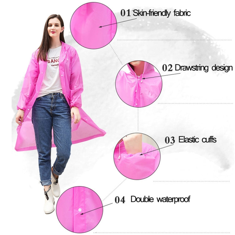 Pink hooded raincoat with drawstring, elastic cuffs, and double waterproof design