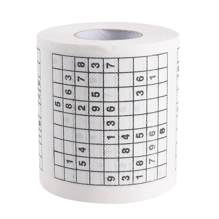 White toilet paper roll with printed sudoku grid pattern on the outside