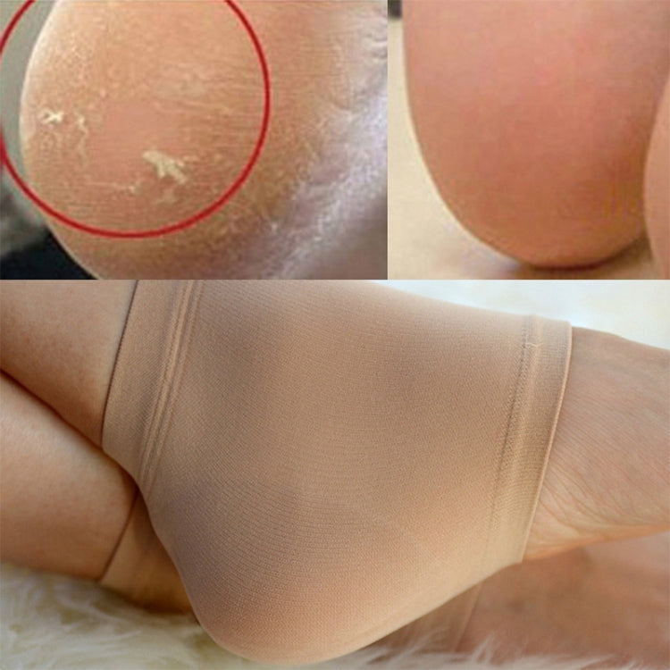 Beige heel socks with close-up of heel area for moisturizing protection