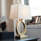 Oval-base retro table lamp with large beige fabric shade