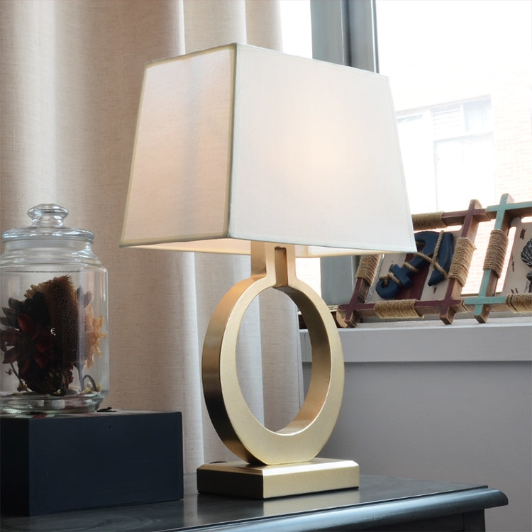 Oval-base retro table lamp with large beige fabric shade