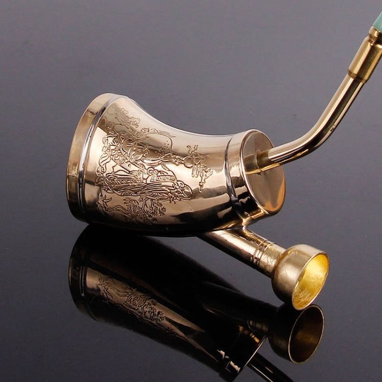 Metal tobacco roller cigarette maker, ornate gold tube with flared reflective ends