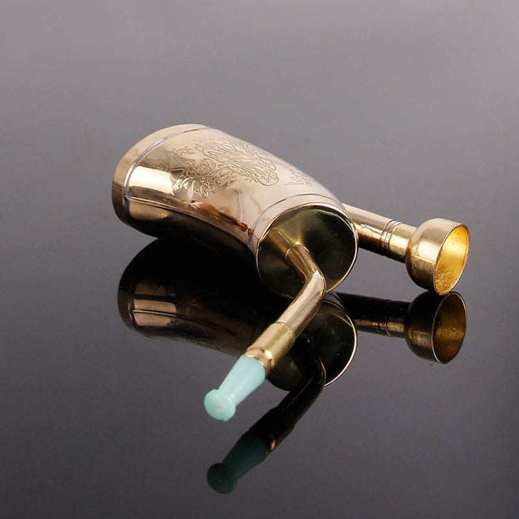 Metal tobacco roller cigarette maker, curved gold spout with turquoise insert