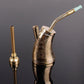 Metal tobacco roller cigarette maker, ornate gold canister with long tubes