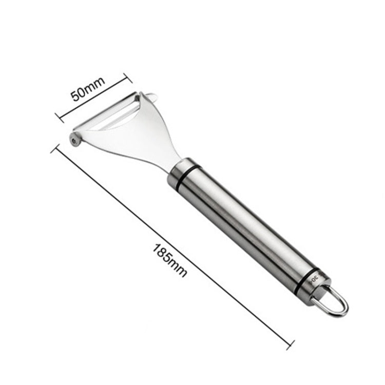 Triangular planer vegetable peeler with stainless steel handle, size diagram