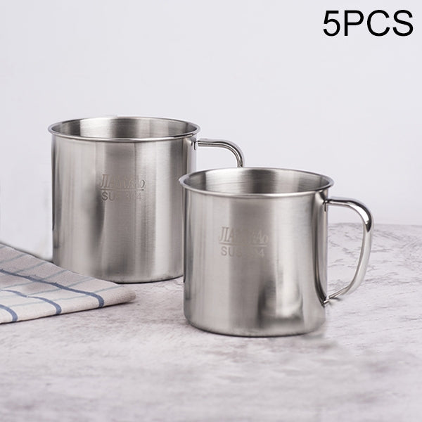 Stainless steel cup set with handles and no lids, including two open cups