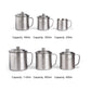 Stainless steel cup set with lids, loop handles, and multiple sizes