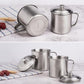 Stainless steel cup set with lids and loop handles, assorted sizes