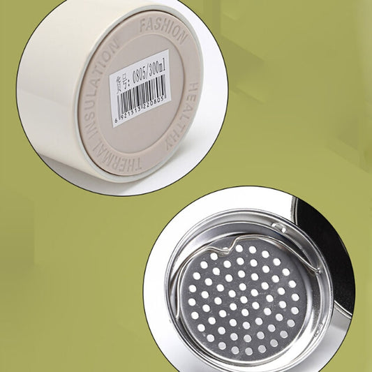 Stainless steel insulated cup underside with label and circular frame, perforated top insert