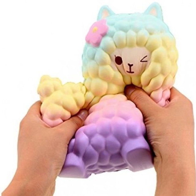 Pastel mini animal squeeze toy cat-bear, hand squeezing the soft slow-rising shape