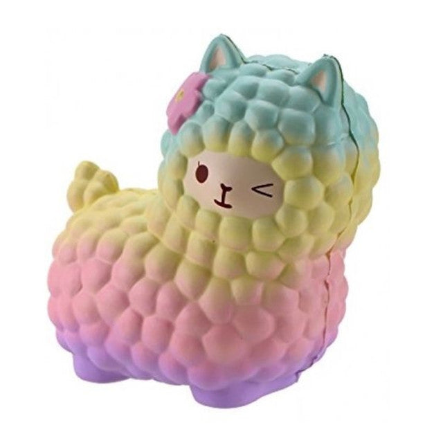 Mini animal squeeze toy cat-bear in pastel rainbow, bubbled texture, front view