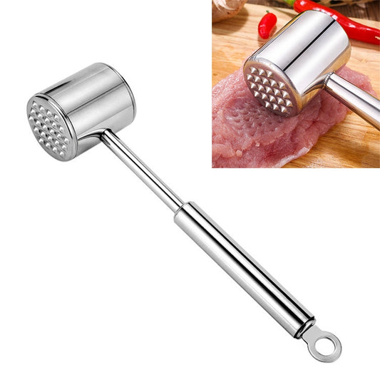 Stainless steel meat tenderizer hammer with studded round head and long handle