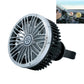 Black mini car vent fan with LED lamp, circular fan grille and car clip