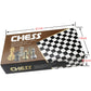 Chess set storage box with black-and-white chessboard graphics and chess piece lineup