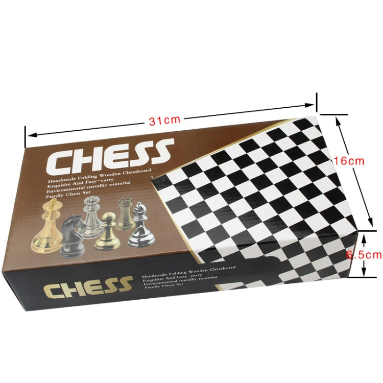Chess set storage box with black-and-white chessboard graphics and chess piece lineup