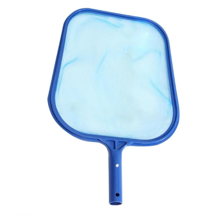 Pool skimmer mesh net with white mesh frame and blue long handle