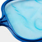 Close-up of blue-framed pool skimmer mesh net with fine white mesh bag