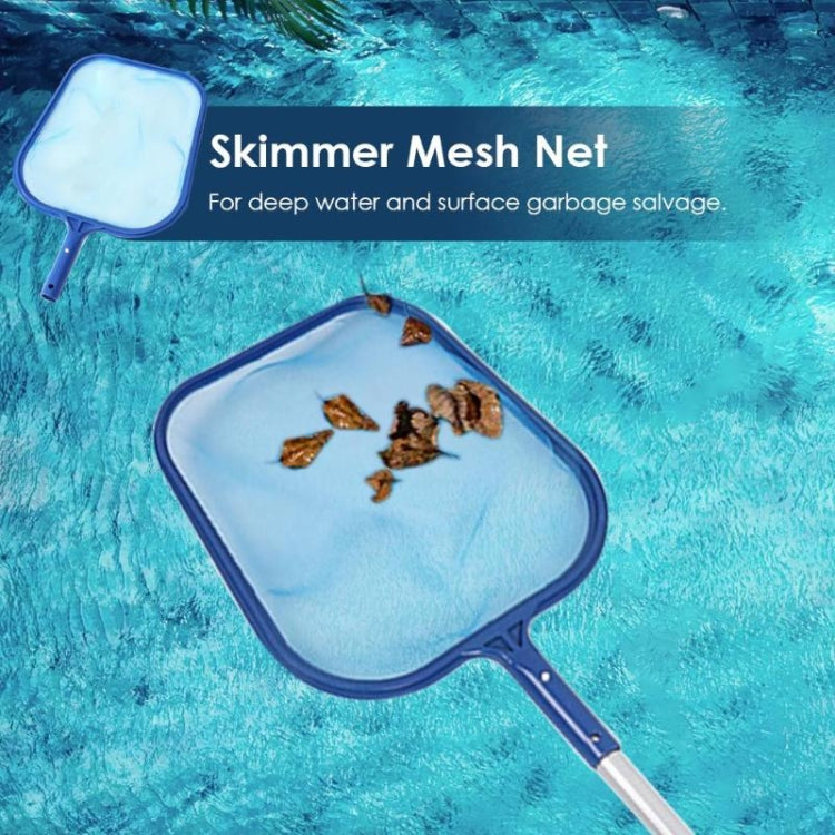 Shallow water skimmer mesh net with white mesh bag and leaf debris inside