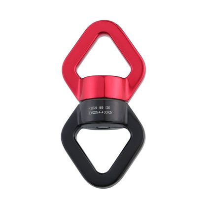 Red and black fixed connector carabiner with top opening and bottom guide frame