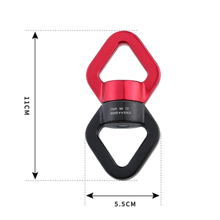 Red and black fixed connector carabiner with size diagram: 5.5 cm wide, 11 cm tall