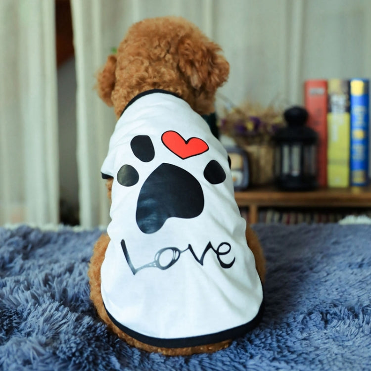 White dog vest with large paw print and red heart 'Love' graphic