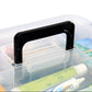 Clear inner tray and black handle on white plastic medical storage box with red cross
