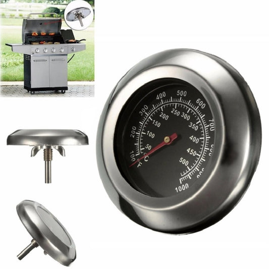 Stainless steel oven thermometer with round dial and red temperature needle