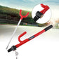 Red mechanical steering wheel lock with black base and metal keyring attachment