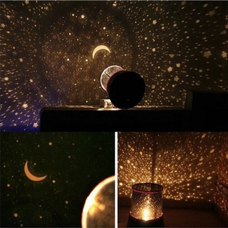Black USB star projection lamp projecting golden stars and moon glow