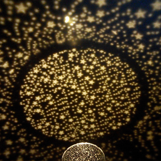 Gold star projection pattern with dense sparkling points across a surface