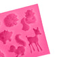 Silicone mold sheet close-up with embossed animal figures, including hedgehog and deer