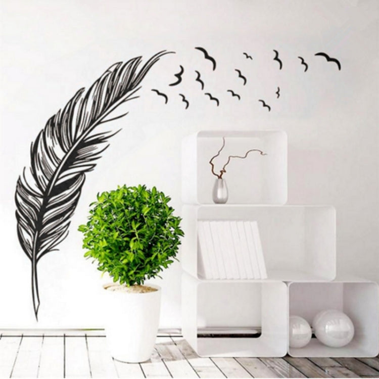 Black feather wall sticker with small swirling bird shapes